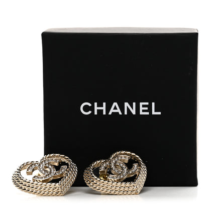 Chanel Crystal CC Twist Heart Earrings Gold 5 of 5