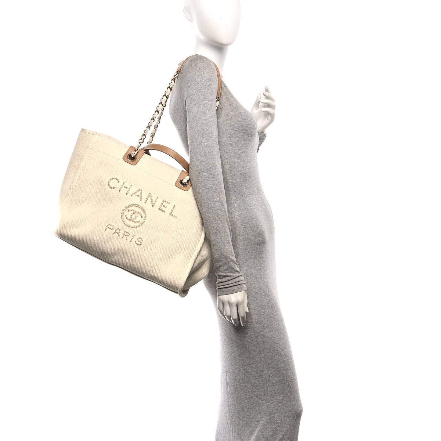Canvas Pearl Medium Deauville Tote Ecru Beige