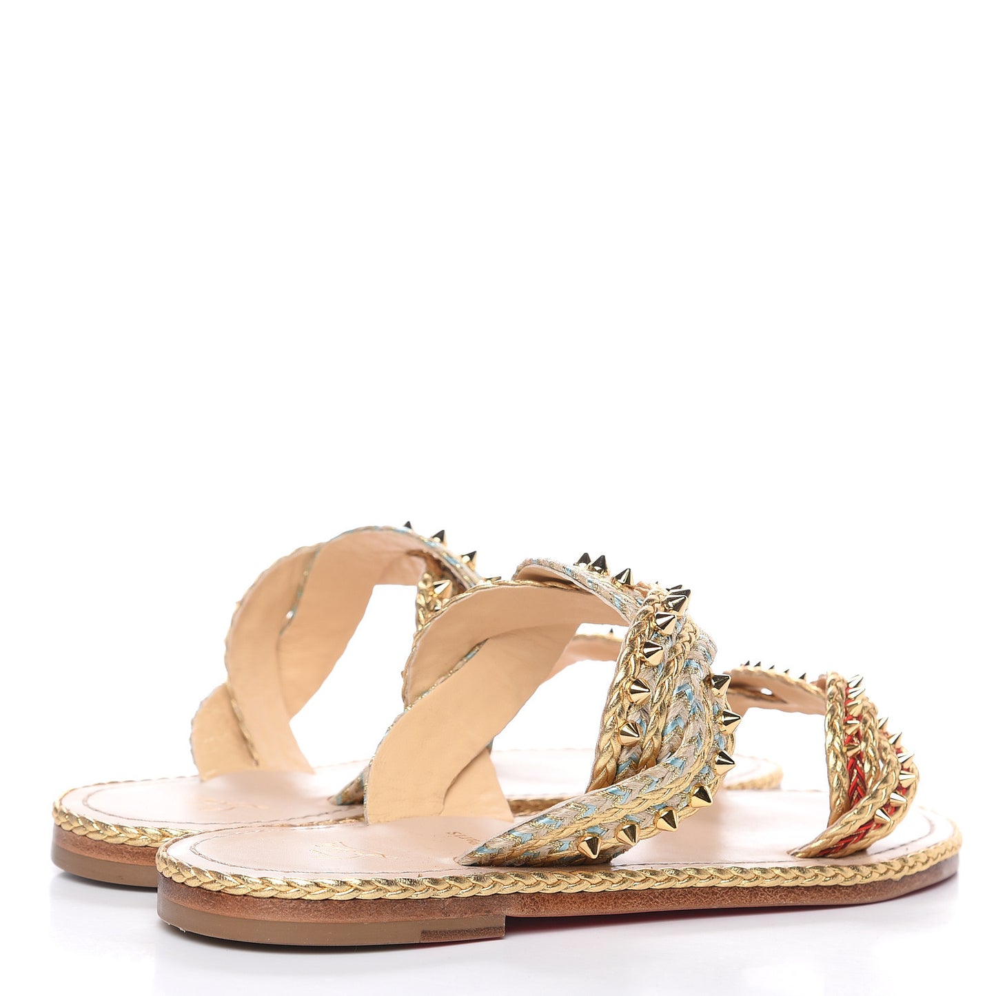 Calfskin Braided Normandie Flat Slide Sandals 39 Gold