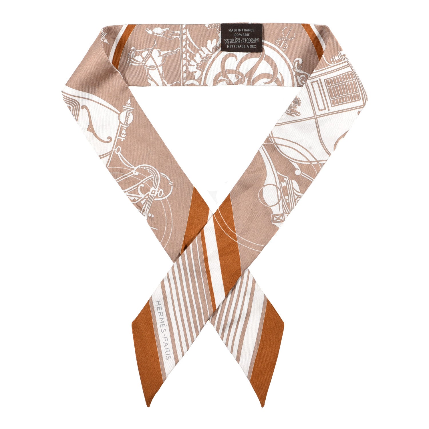 Hermes Silk Ex-Libris Twilly Beige White Caramel 1 of 4
