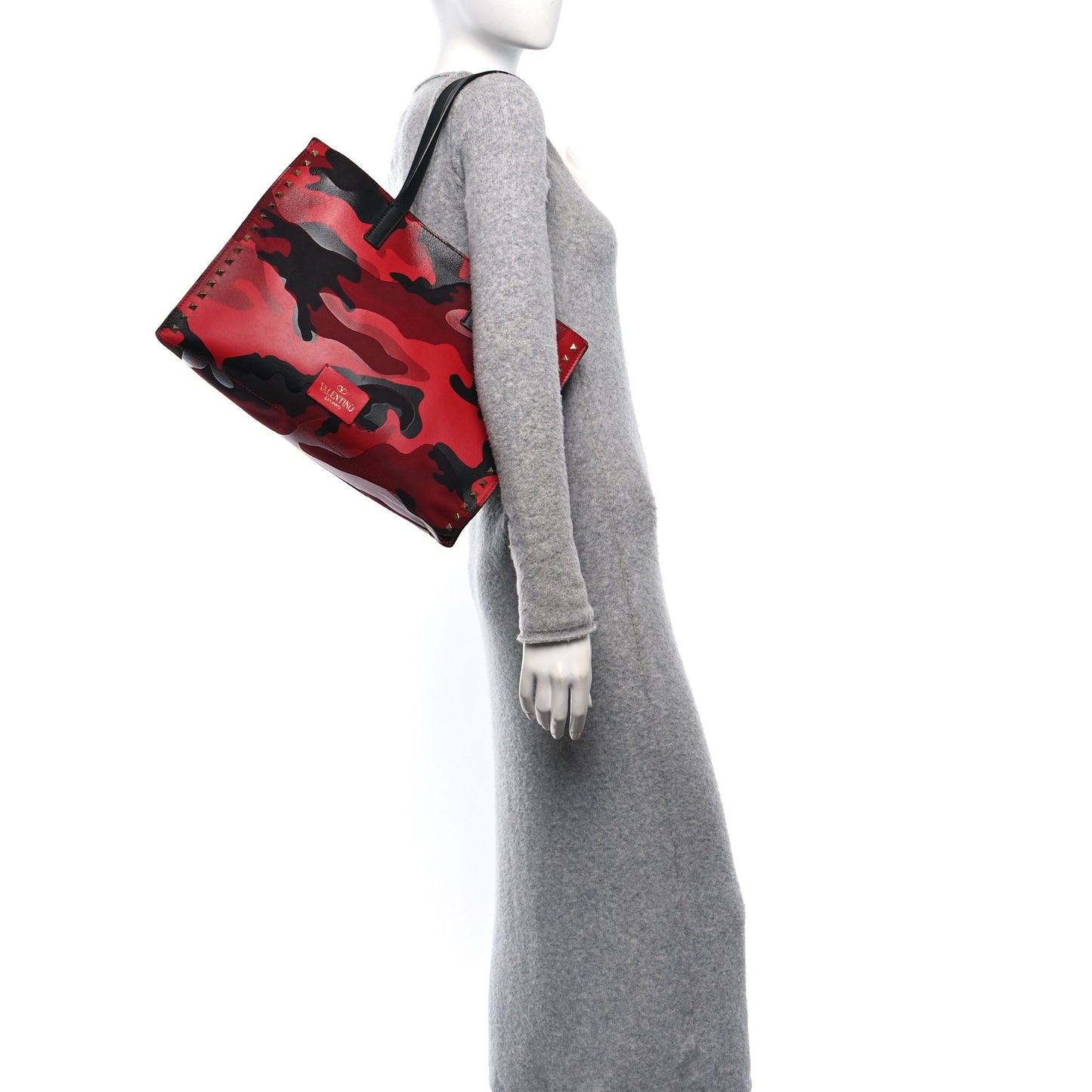 Nappa Canvas Camouflage Medium Rockstud Soft Tote Red