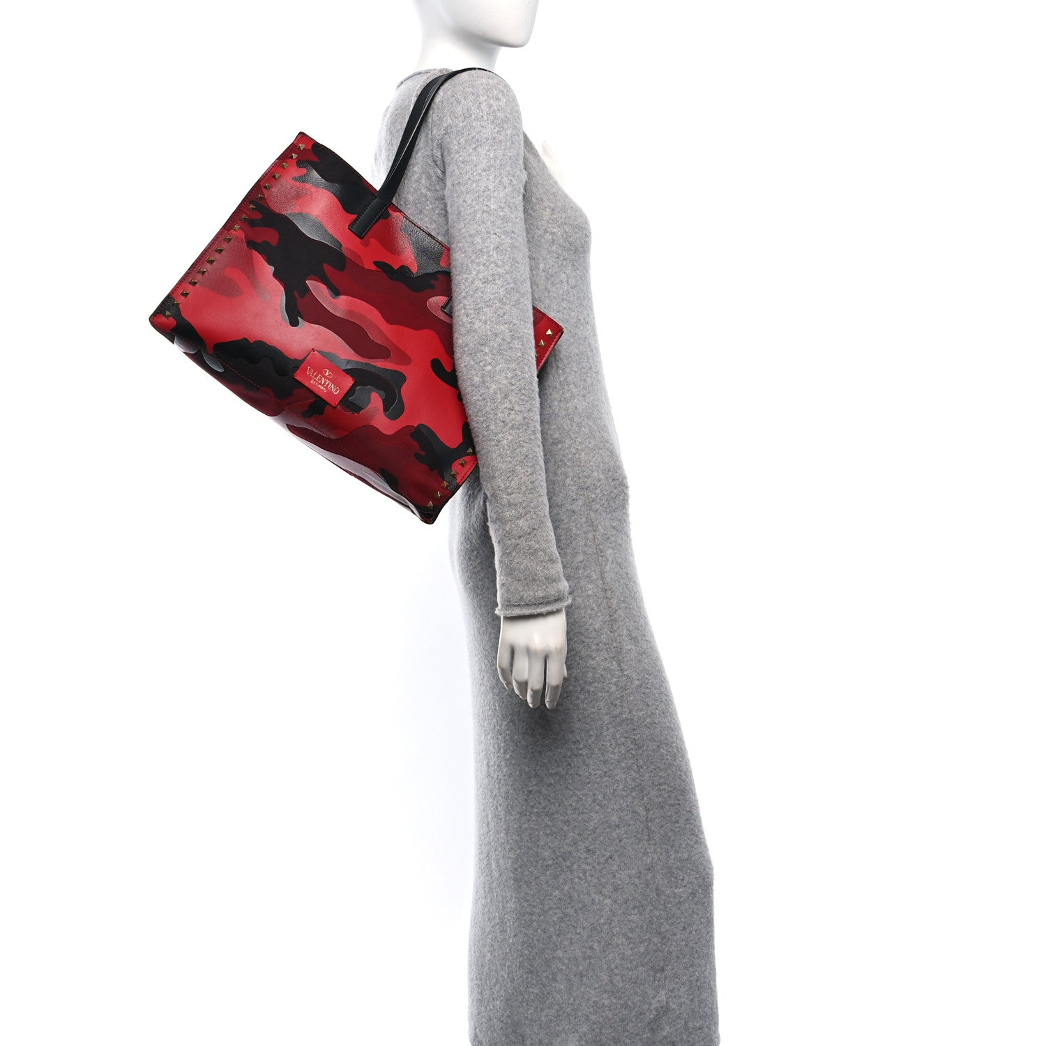 Valentino Garavani Nappa Canvas Camouflage Medium Rockstud Soft Tote Red 3 of 20