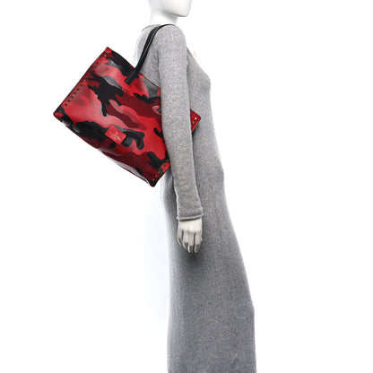 Valentino Garavani Nappa Canvas Camouflage Medium Rockstud Soft Tote Red 3 of 20
