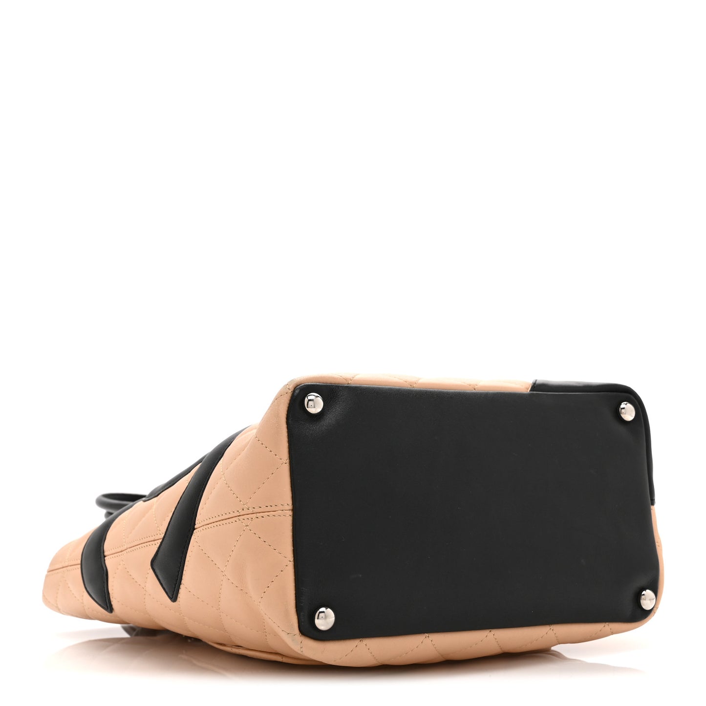 Calfskin Quilted Medium Cambon Tote Beige Black
