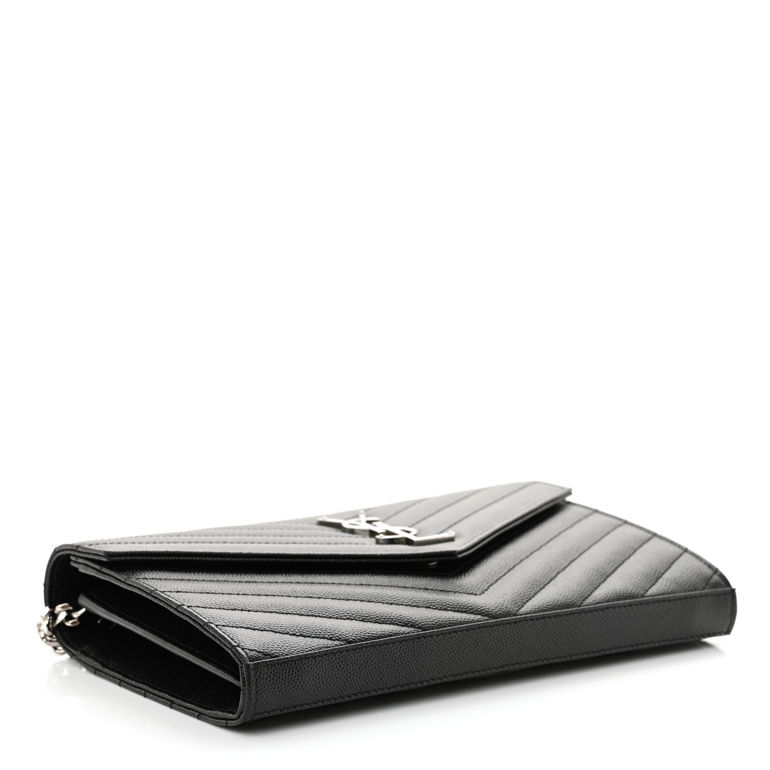 Saint Laurent Grain De Poudre Matelasse Chevron Monogram Chain Wallet Black 4 of 10