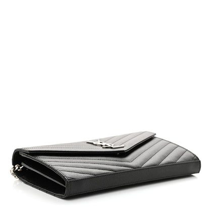 Saint Laurent Grain De Poudre Matelasse Chevron Monogram Chain Wallet Black 4 of 10