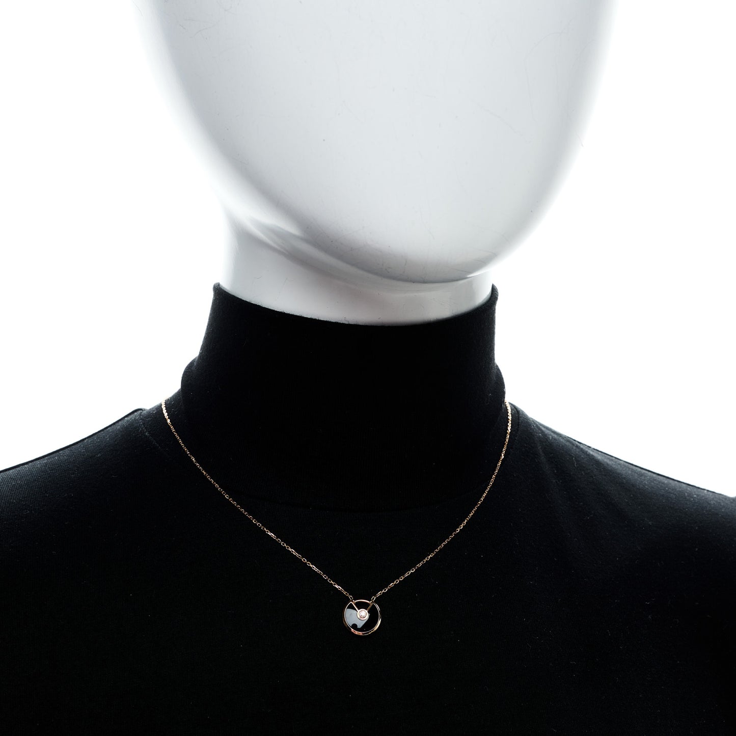 18K Pink Gold Diamond Black Onyx XS Amulette de Cartier Pendant Necklace