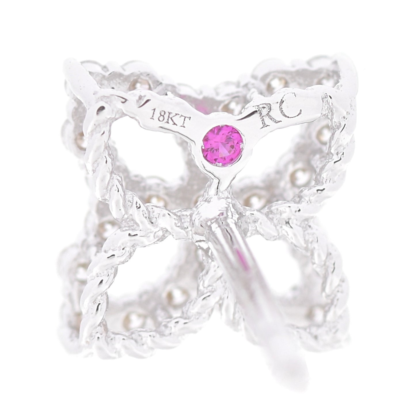 18K White Gold Diamond Pave 8mm Princess Flower Small Stud Earrings