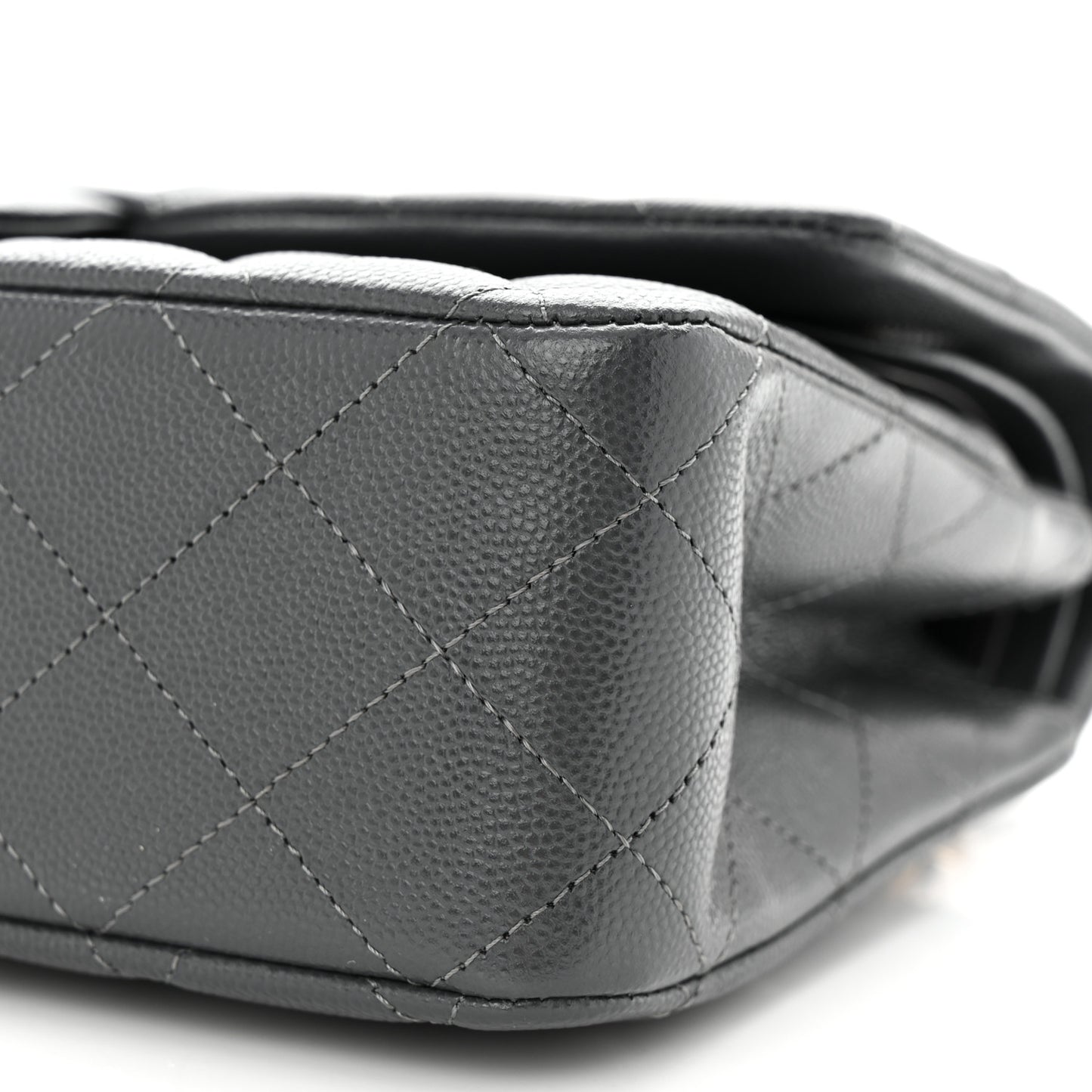 Caviar Quilted Medium Double Flap Dark Grey
