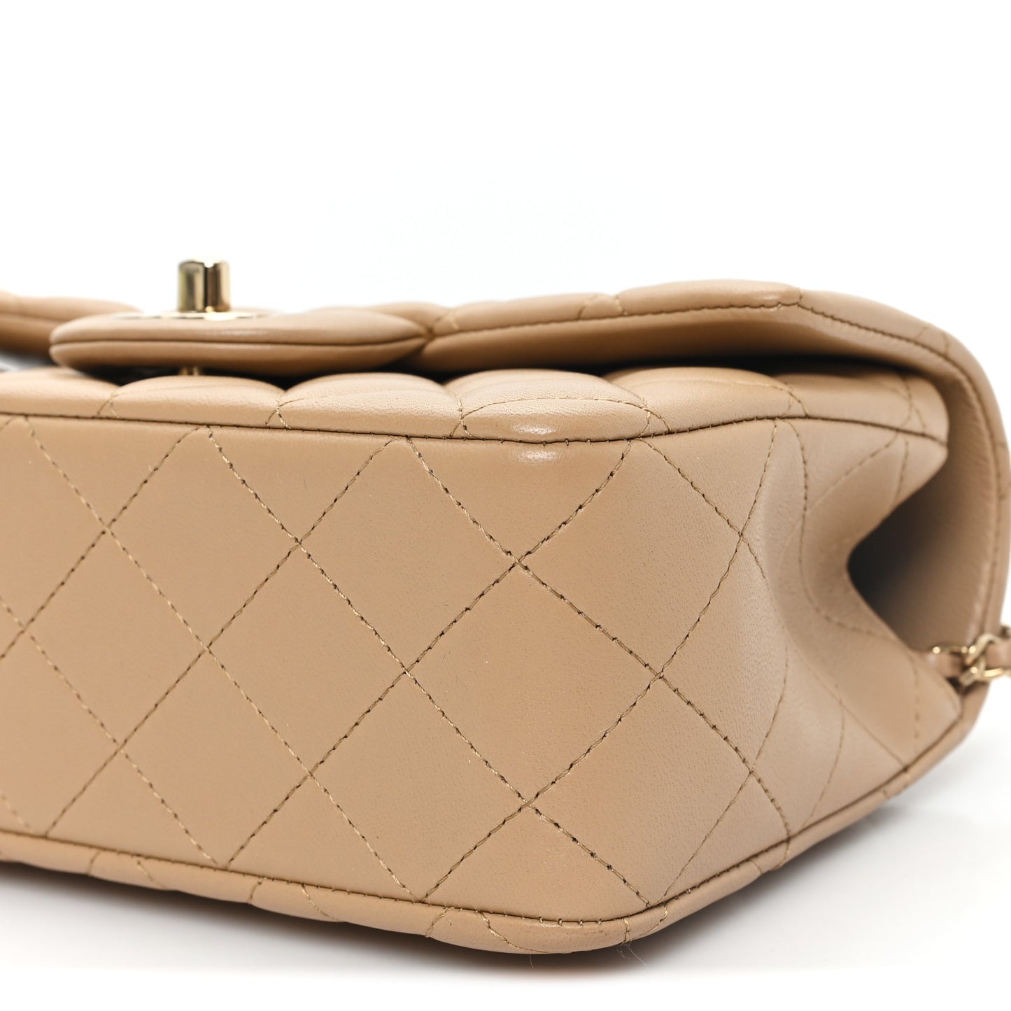 Lambskin Quilted Mini Top Handle Rectangular Flap Beige