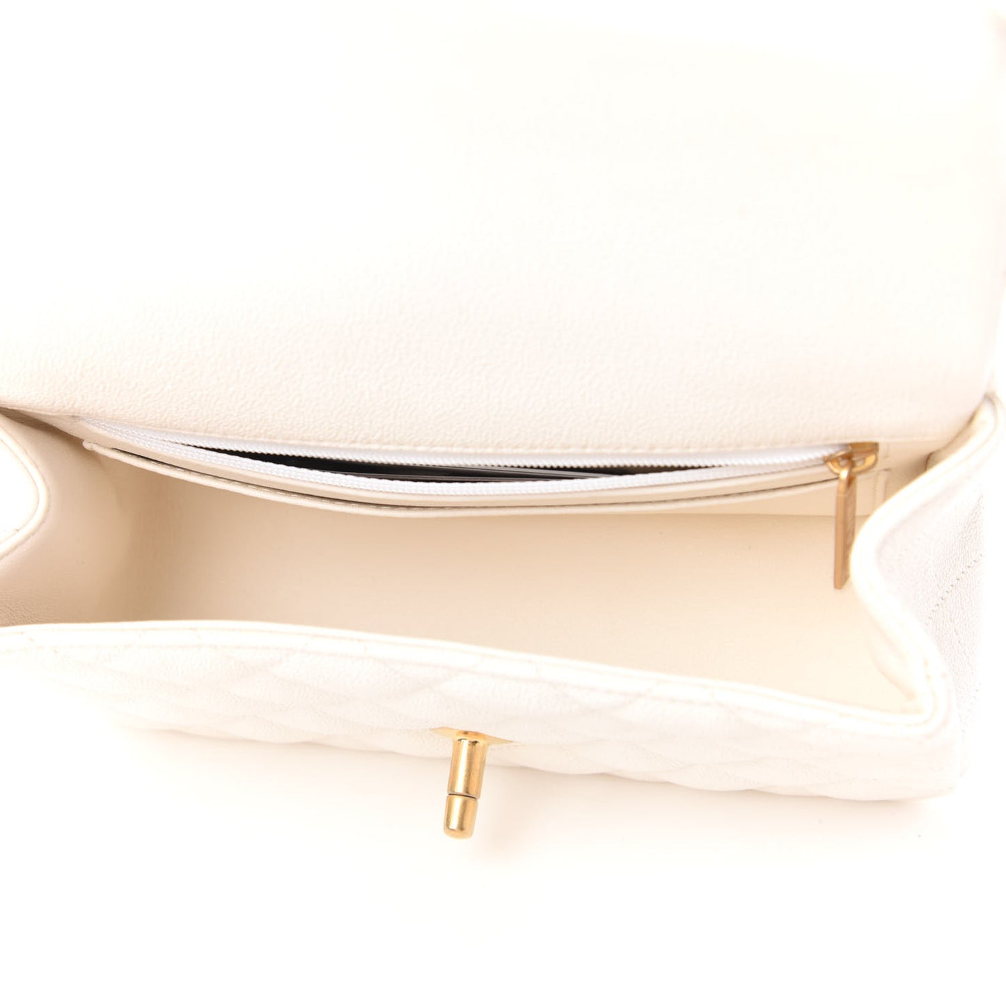 Caviar Quilted Mini Top Handle Rectangular Flap White