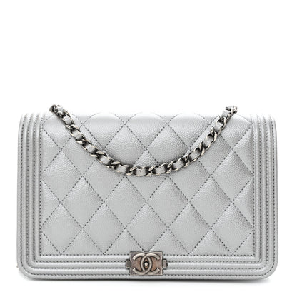 Chanel Metallic Caviar Quilted Boy Wallet On Chain WOC Silver 1 of 12