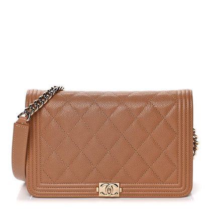 Chanel Caviar Quilted Boy Wallet On Chain WOC Brown 1 of 15