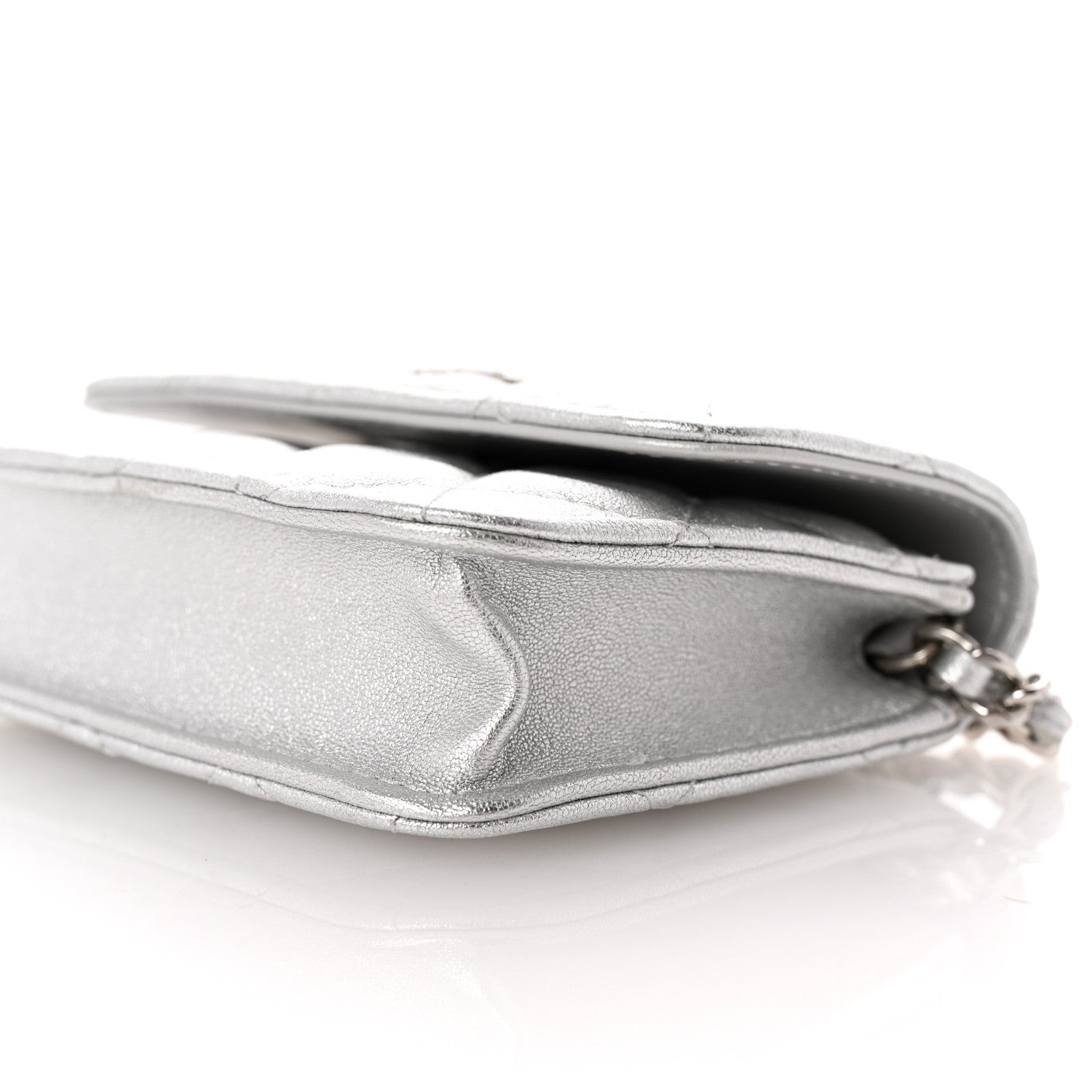 Chanel Metallic Goatskin Quilted Crystal CC Walk Of Fame Clutch With Chain Silver 9 of 9