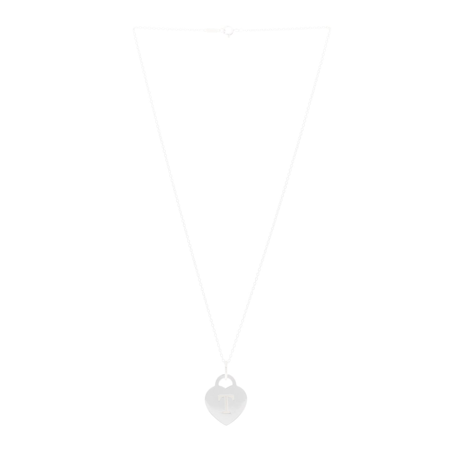Sterling Silver Heart Tag Alphabet T Pendant Necklace