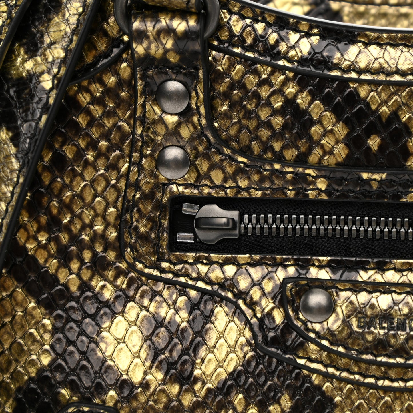 Grained Calfskin Snake Effect Neo Classic Silver Hardware Mini City Gold Black