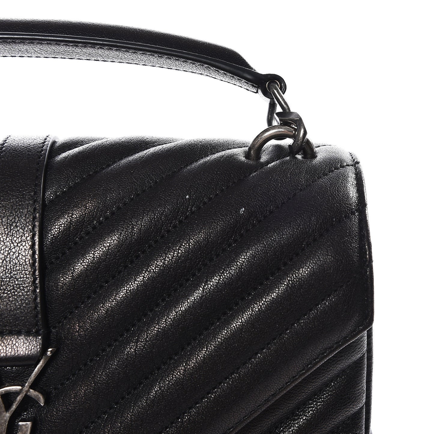 Sheepskin Matelasse Chevron Monogram Medium College Bag Black