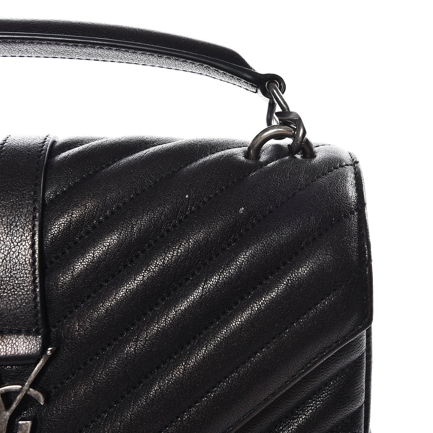 Saint Laurent Sheepskin Matelasse Chevron Monogram Medium College Bag Black 8 of 11