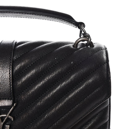 Saint Laurent Sheepskin Matelasse Chevron Monogram Medium College Bag Black 8 of 11