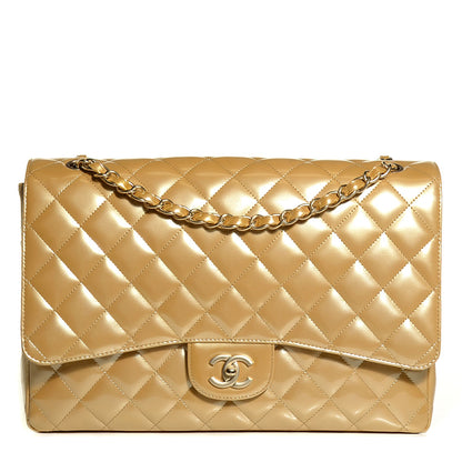 Chanel Metallic Patent Quilted Maxi Single Flap Beige 1 of 8
