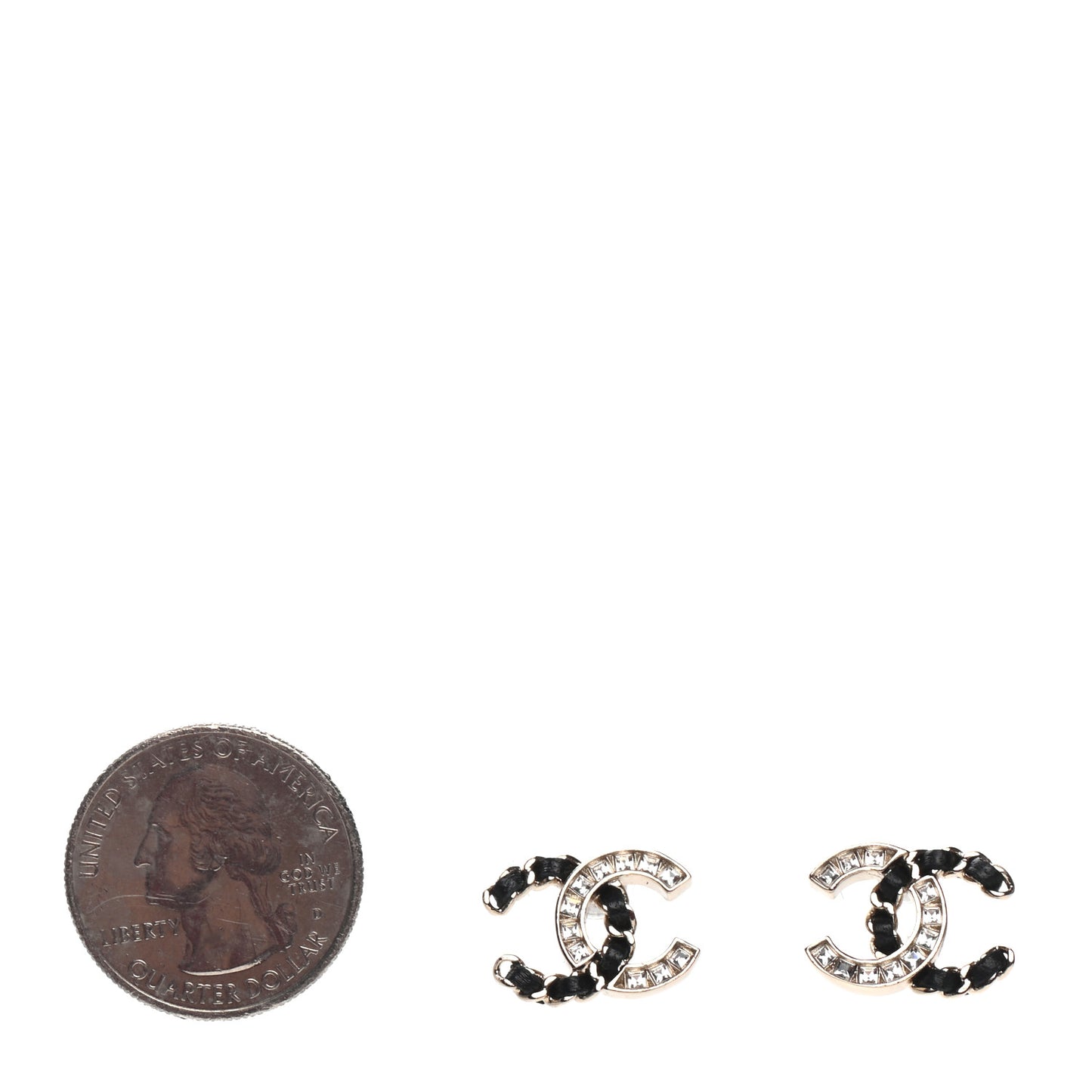 Crystal Baguette Lambskin Chain CC Vintage Allure Stud Earrings Black Gold