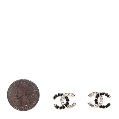 Chanel Crystal Baguette Lambskin Chain CC Vintage Allure Stud Earrings Black Gold 2 of 4