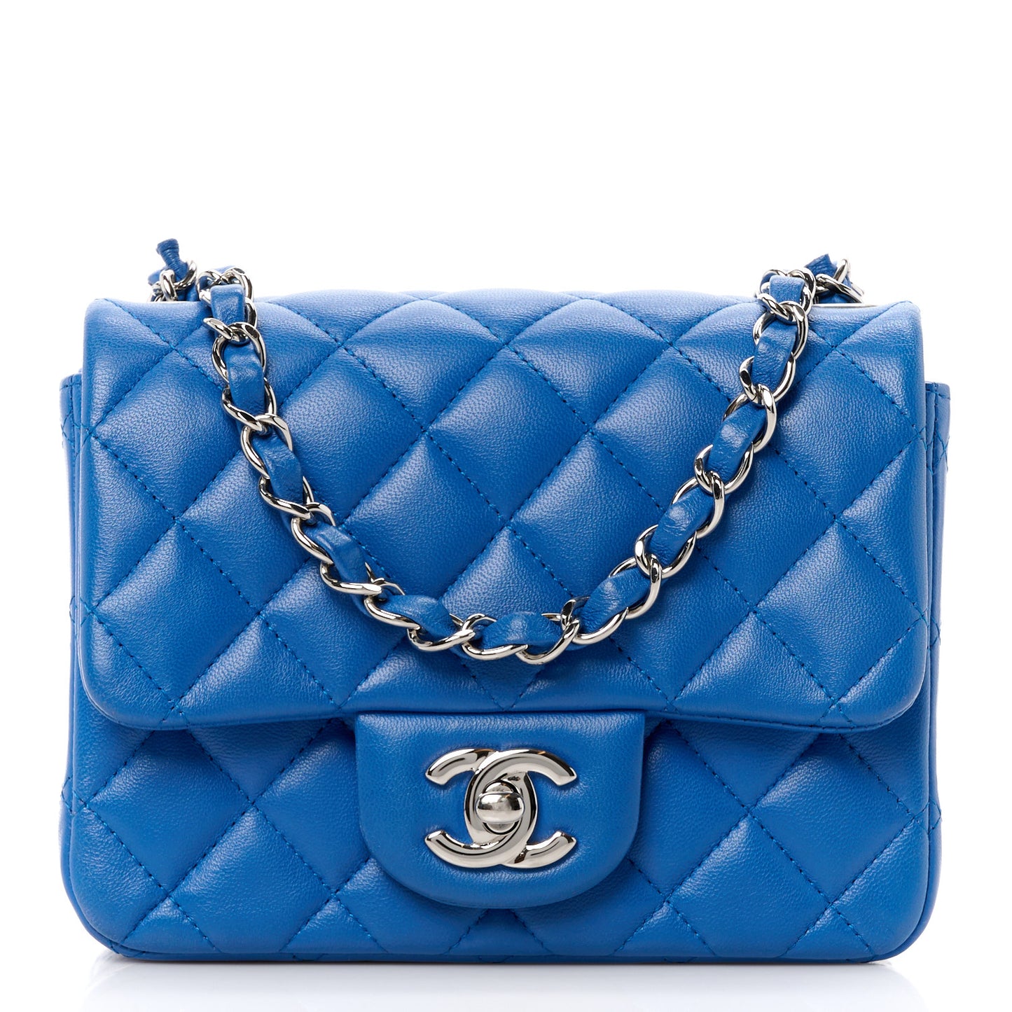 Lambskin Quilted Mini Square Flap Blue