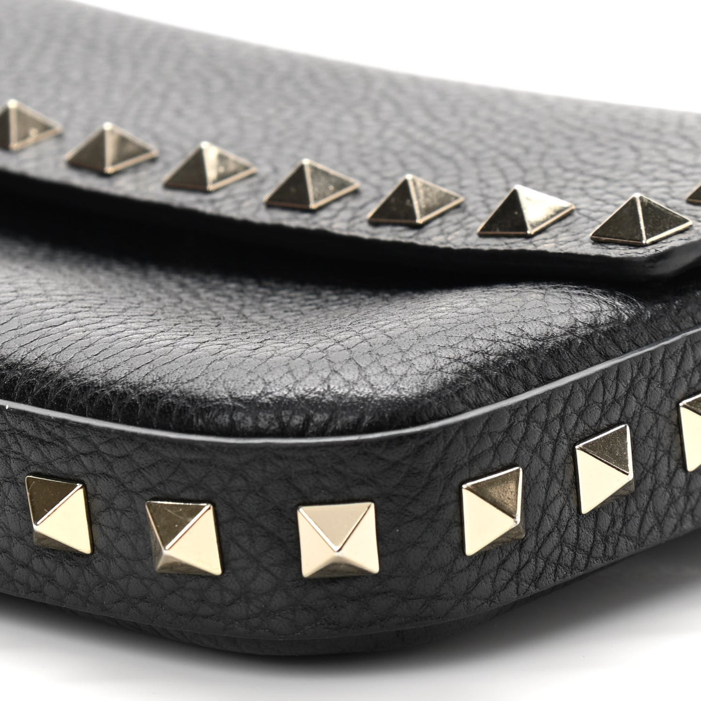 Grainy Calfskin Rockstud Crossbody Pouch Black