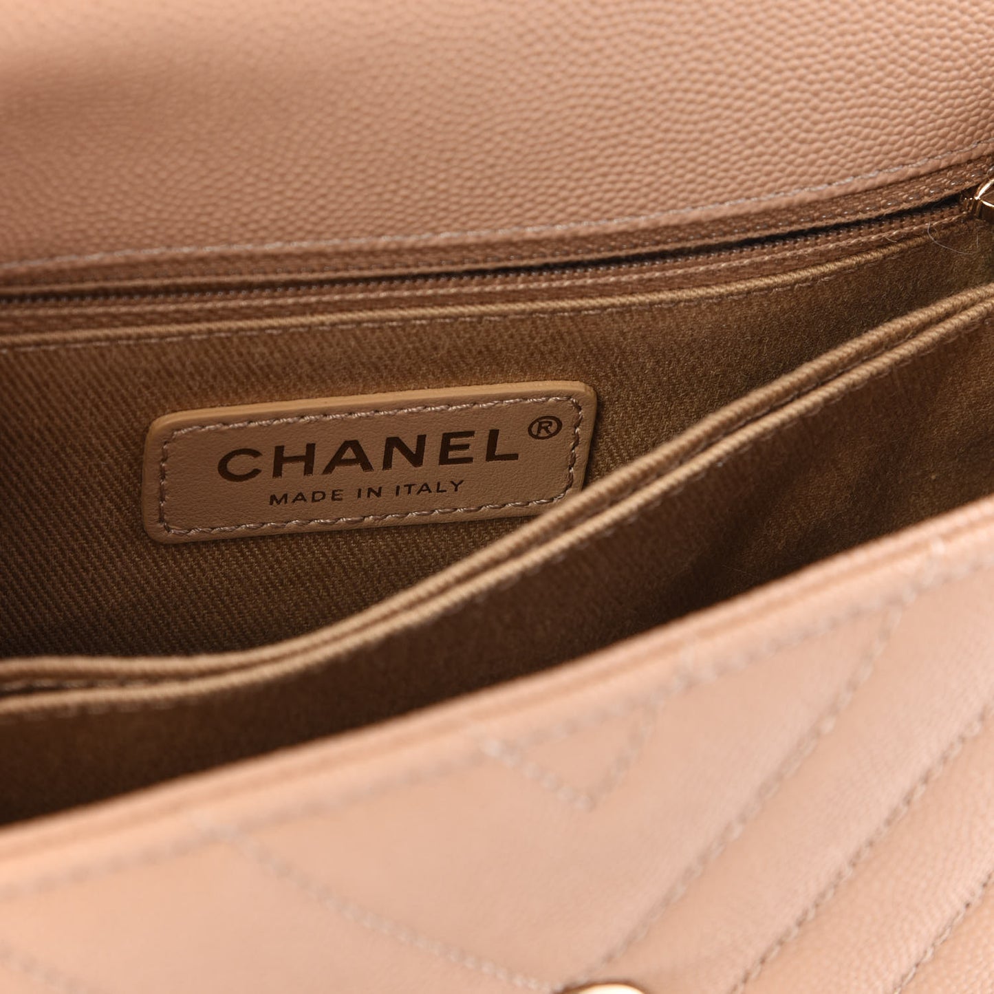 Caviar Chevron Quilted Mini Coco Handle Flap Beige
