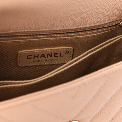 Chanel Caviar Chevron Quilted Mini Coco Handle Flap Beige 8 of 10