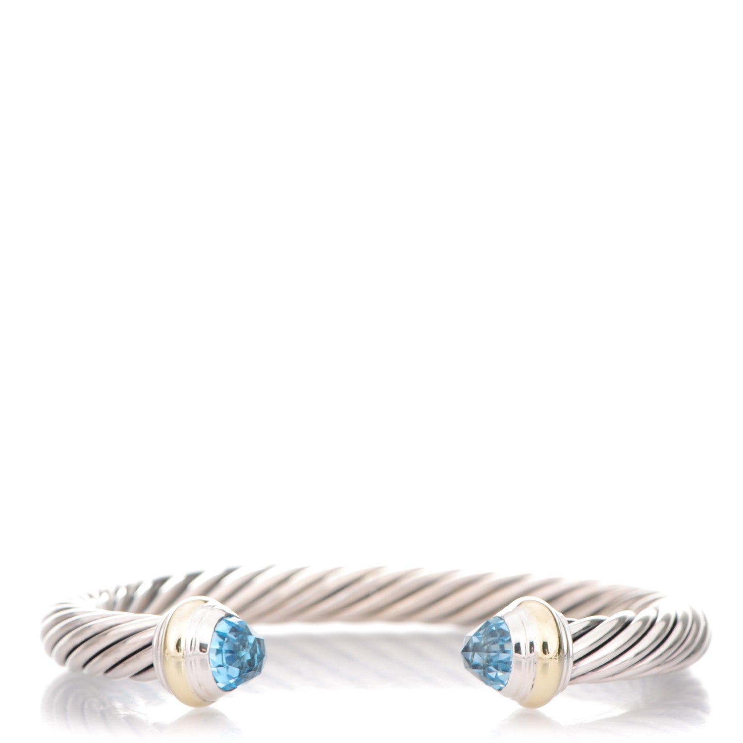 David Yurman Sterling Silver 14K Yellow Gold Blue Topaz 7mm Cable Classics Bracelet 1 of 4