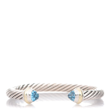 David Yurman Sterling Silver 14K Yellow Gold Blue Topaz 7mm Cable Classics Bracelet 1 of 4