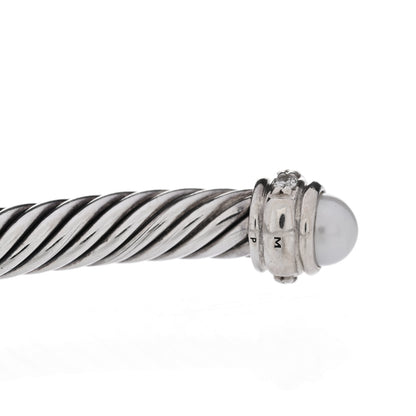 David Yurman Sterling Silver Diamond Cultured Pearl 4mm Cable Classics Bracelet 5 of 5