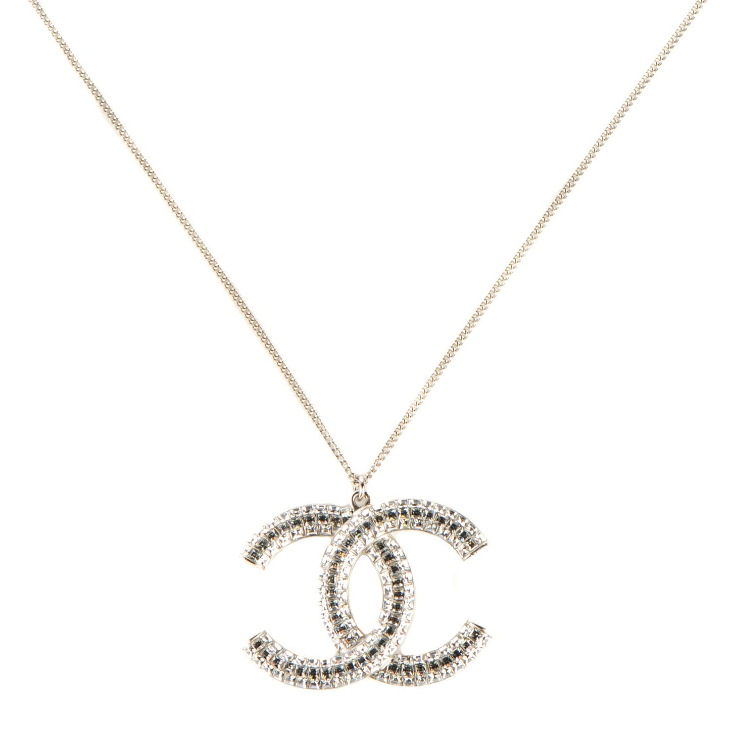 Crystal Baguette CC Necklace Silver