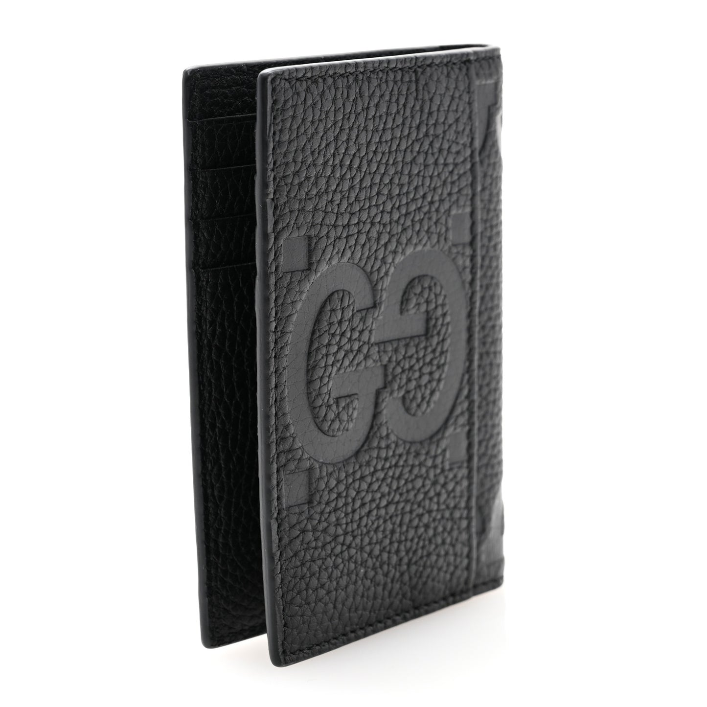 Piuma Calfskin Jumbo GG Embossed Card Case Black