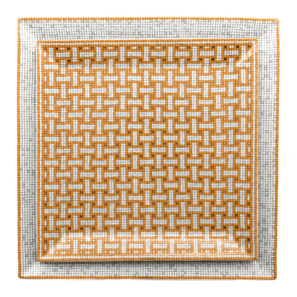 Hermes Porcelain Mosaique Au 24 Set of 5 Square Plates Gold 3 of 12