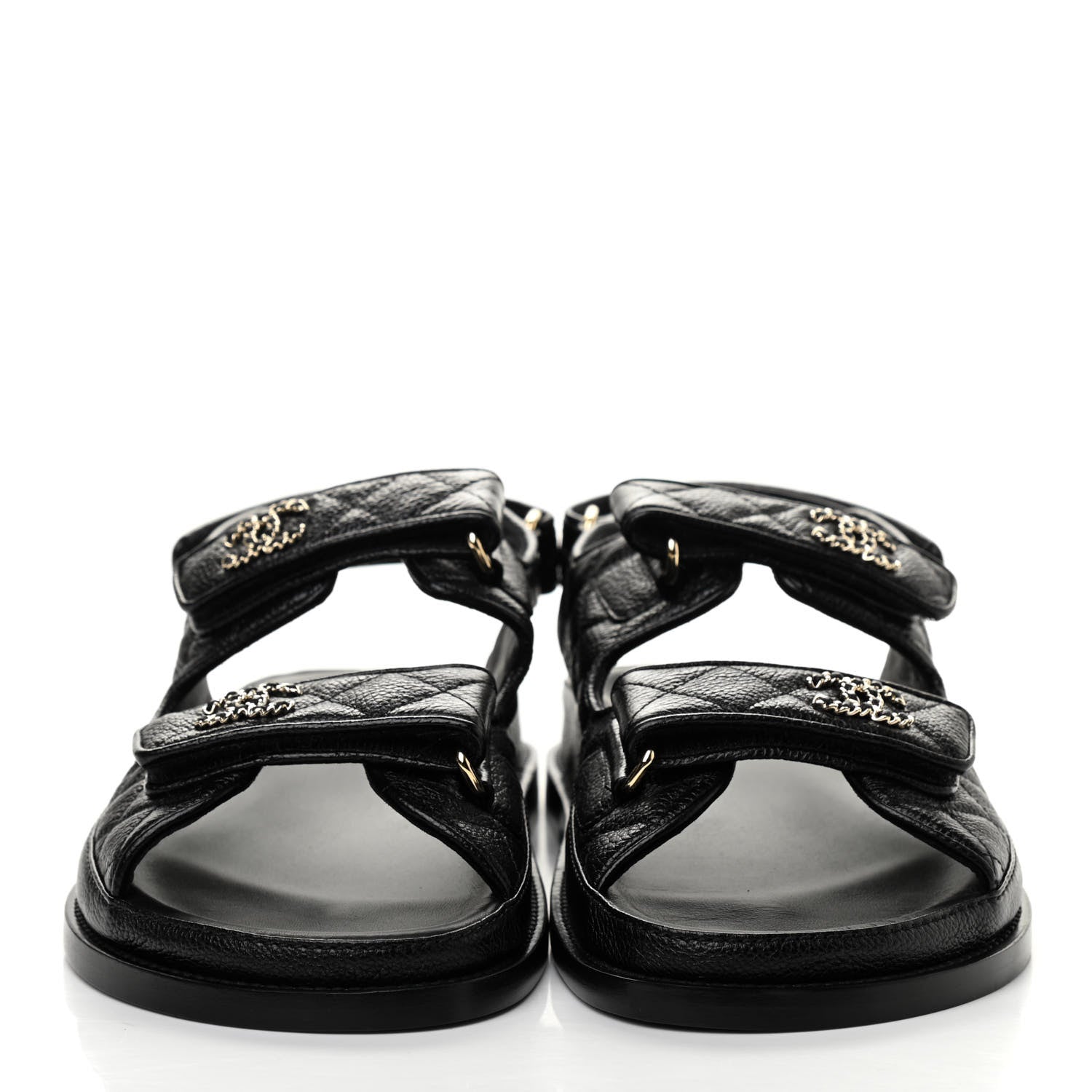 Chanel Grained Calfskin Velcro Dad Sandals 39 Black 2 of 8