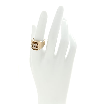 Chanel Metal Crystal CC Signet Ring 54 6.75 Light Gold 2 of 5