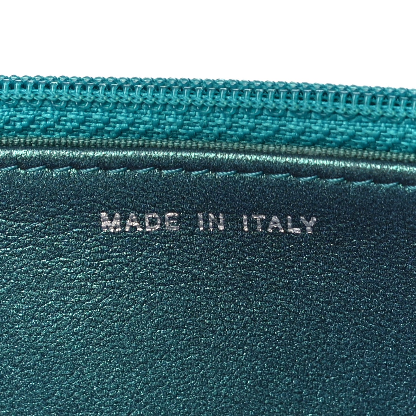Iridescent Lambskin Quilted Wallet On Chain WOC Turquoise