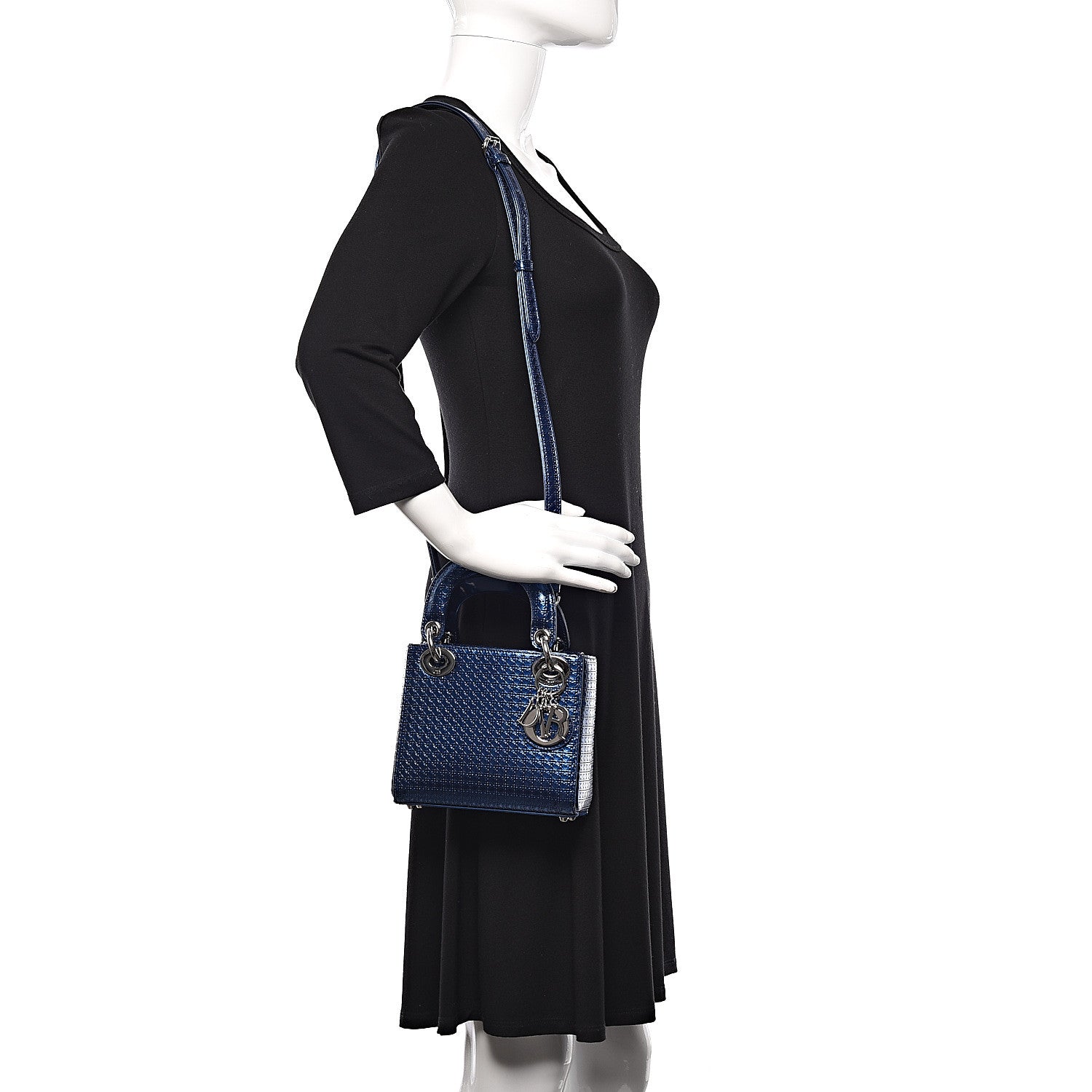 Christian Dior Metallic Patent Micro-Cannage Mini Lady Dior Blue 2 of 10