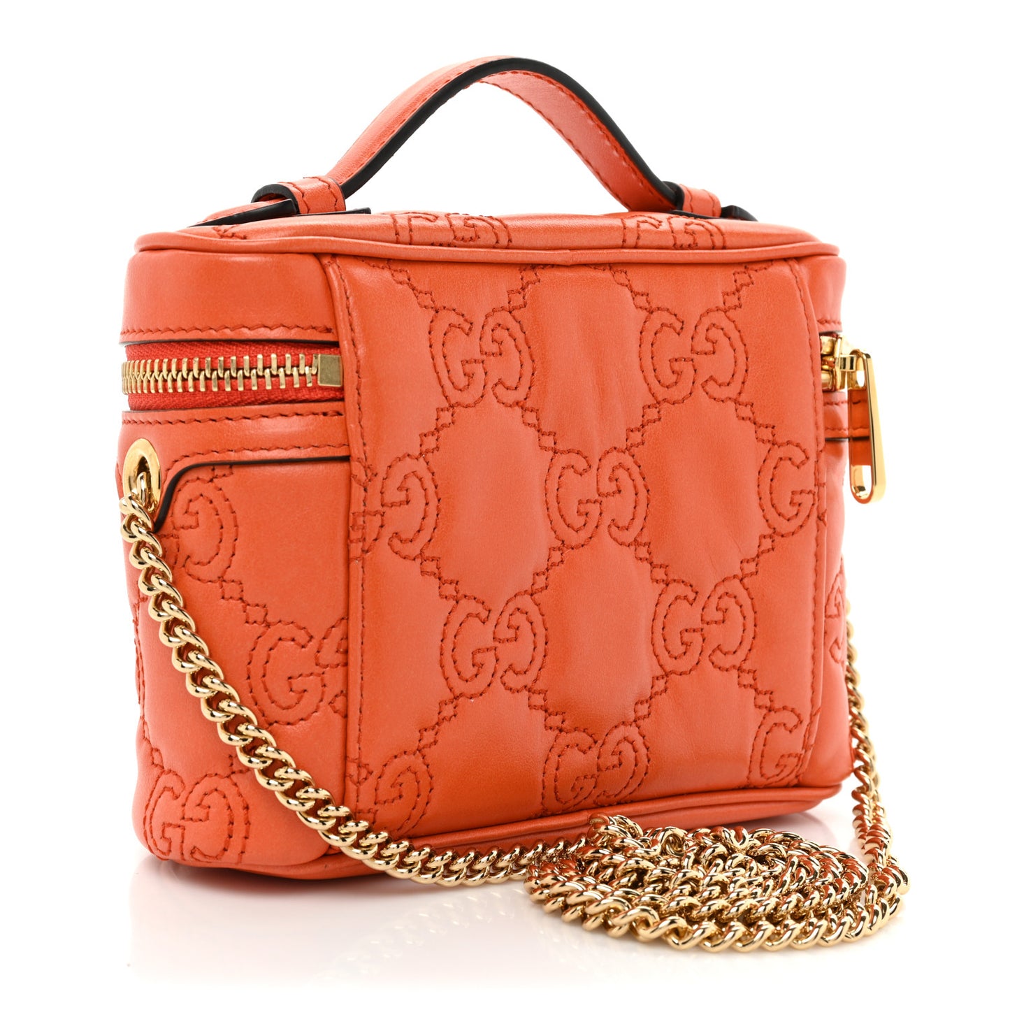 Calfskin GG Matelasse Mini Top Handle Bag Deep Orange
