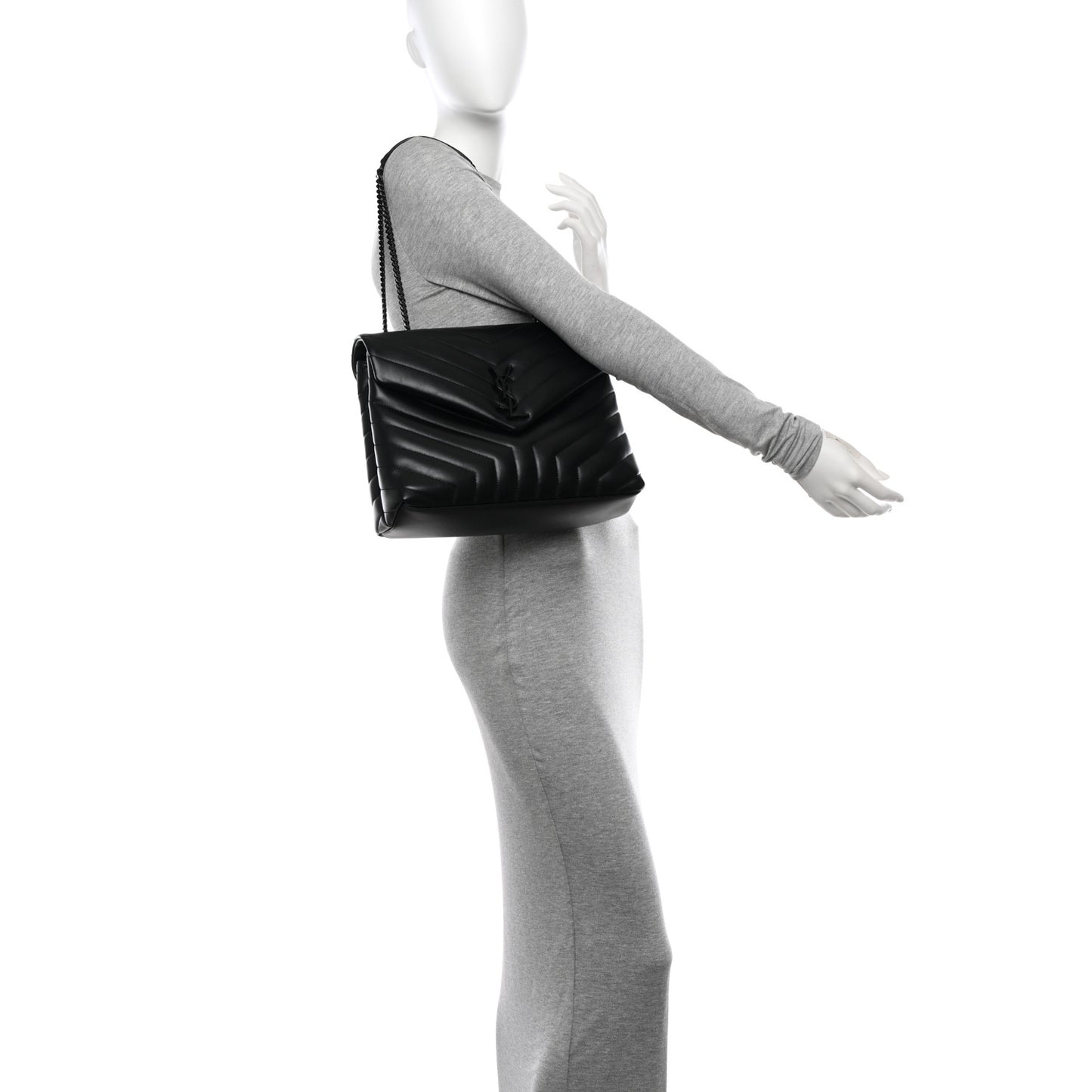 Calfskin Y Quilted Monogram Monochrome Medium Loulou Chain Satchel Black