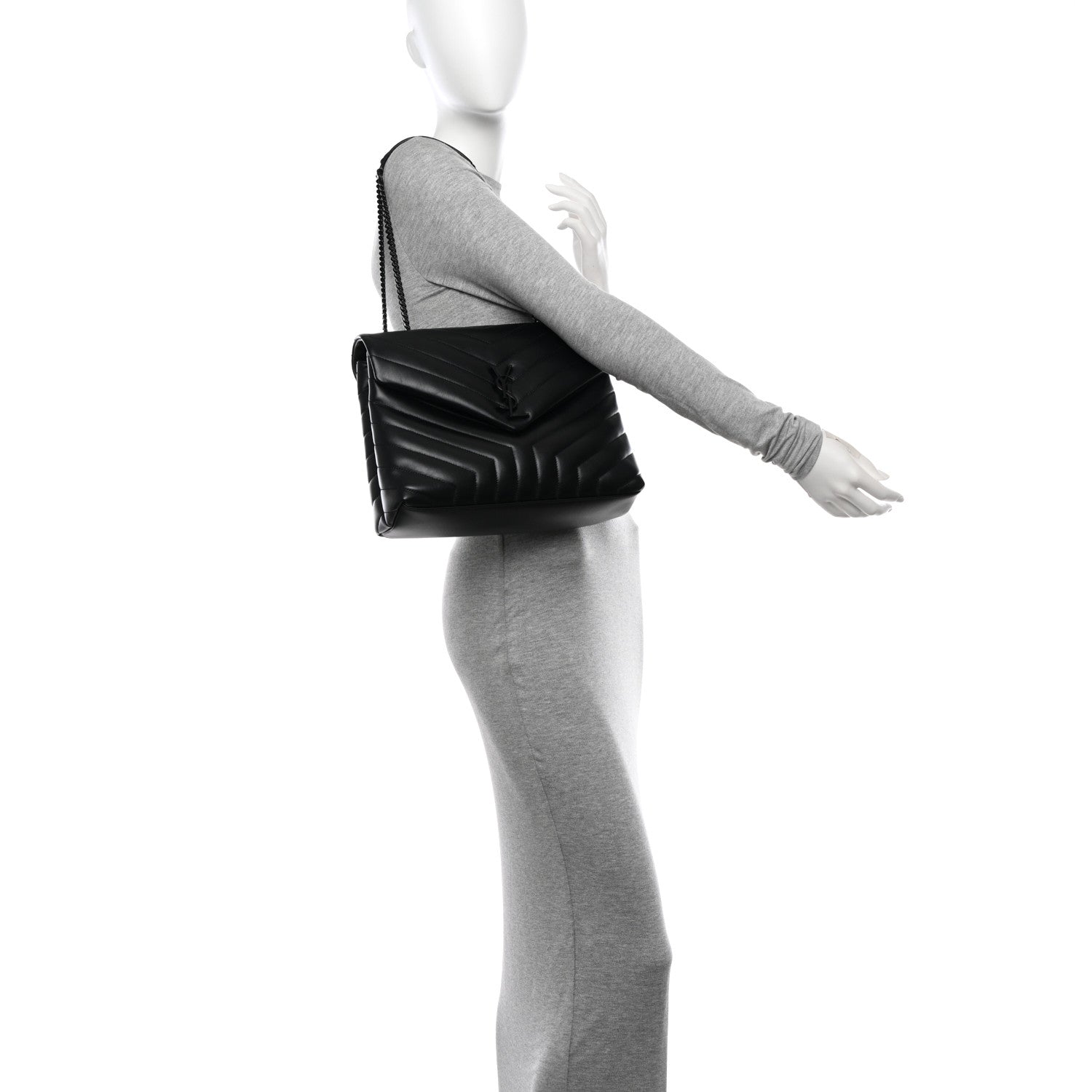 Saint Laurent Calfskin Y Quilted Monogram Monochrome Medium Loulou Chain Satchel Black 2 of 11
