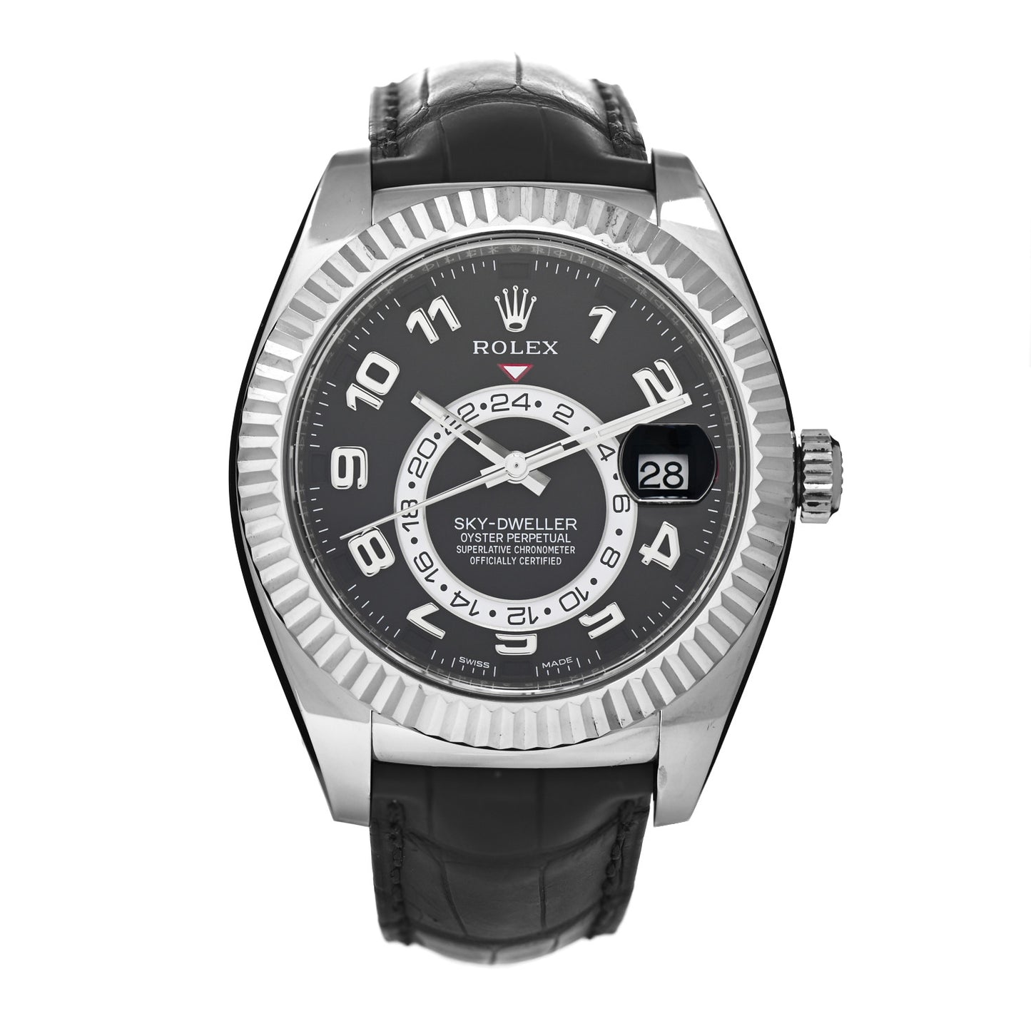 18K White Gold Alligator 42mm Oyster Perpetual Sky-Dweller Watch Bright Black 326139