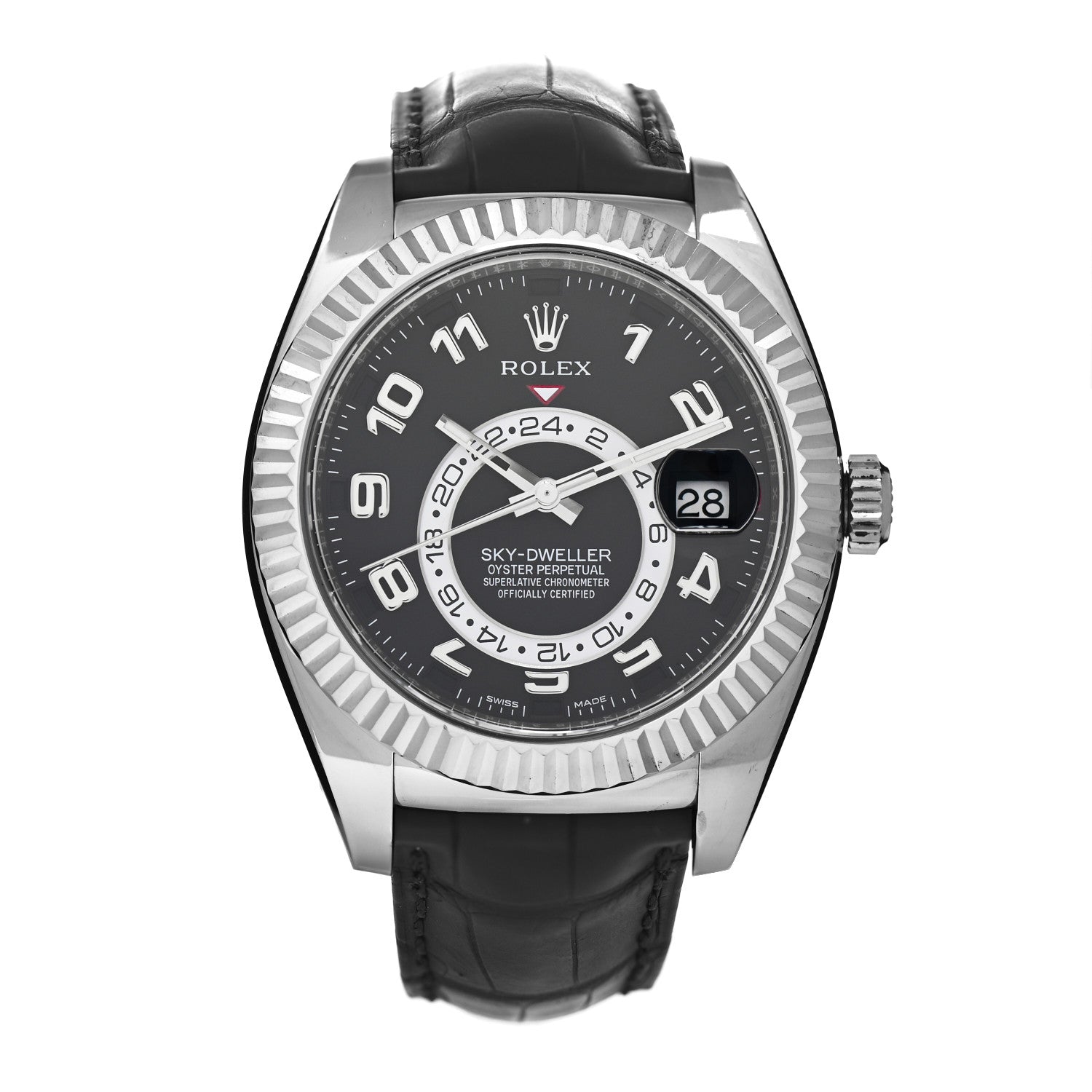 Rolex 18K White Gold Alligator 42mm Oyster Perpetual Sky-Dweller Watch Bright Black 326139 1 of 4