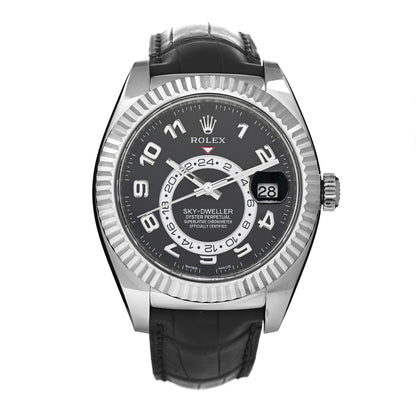Rolex 18K White Gold Alligator 42mm Oyster Perpetual Sky-Dweller Watch Bright Black 326139 1 of 4