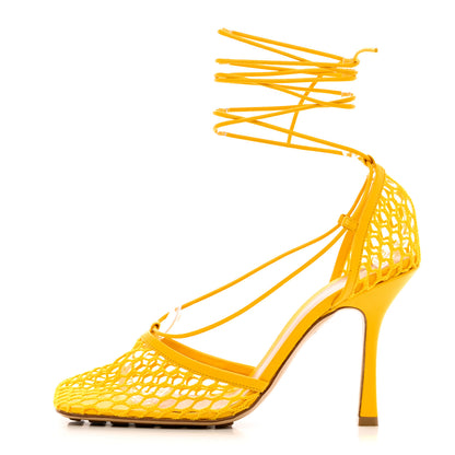 Bottega Veneta Mesh Nappa Stretch Ankle Tie Sandals 39.5 Egg Yolk 1 of 9
