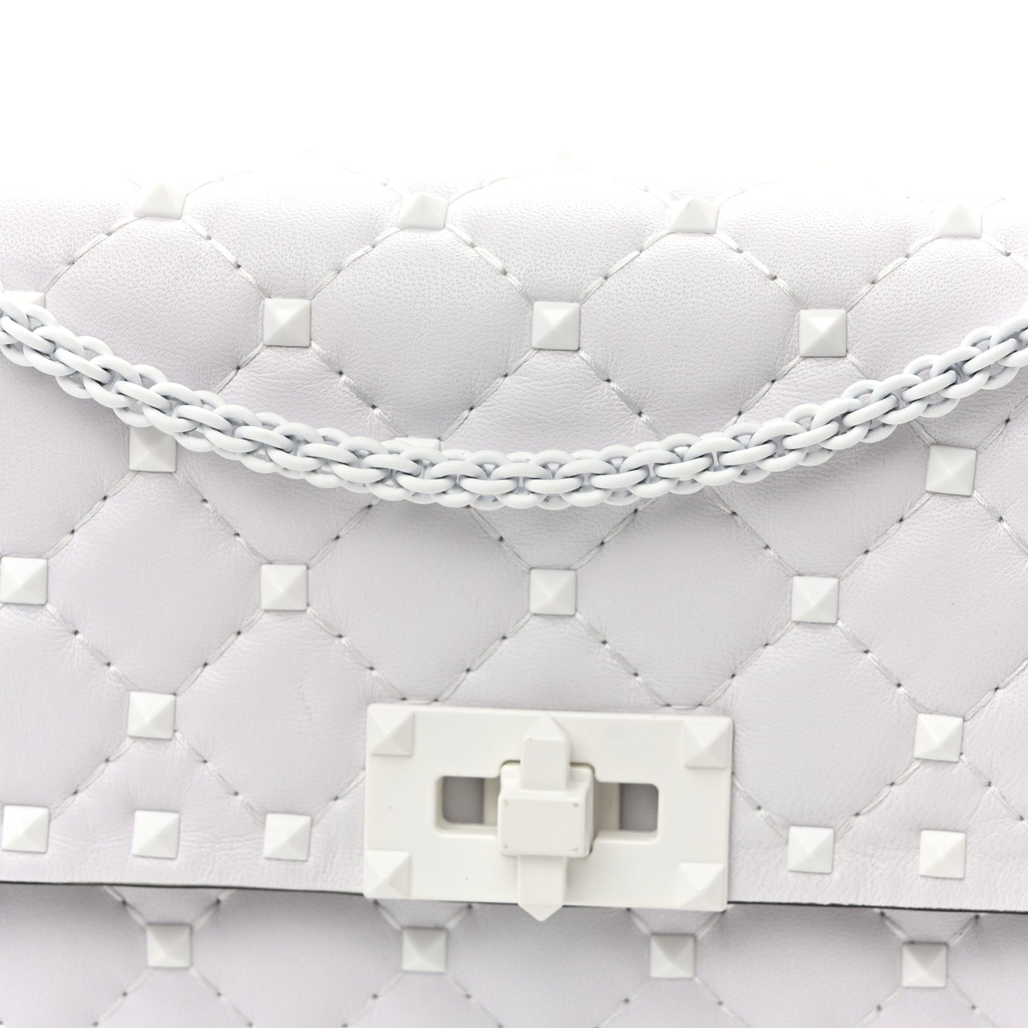 Lambskin Free Rockstud Spike Wallet on Chain Optic White