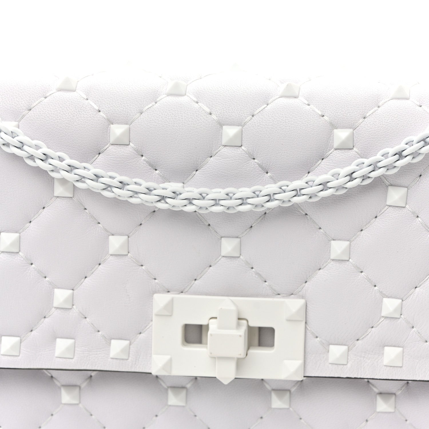 Valentino Garavani Lambskin Free Rockstud Spike Wallet on Chain Optic White 7 of 10