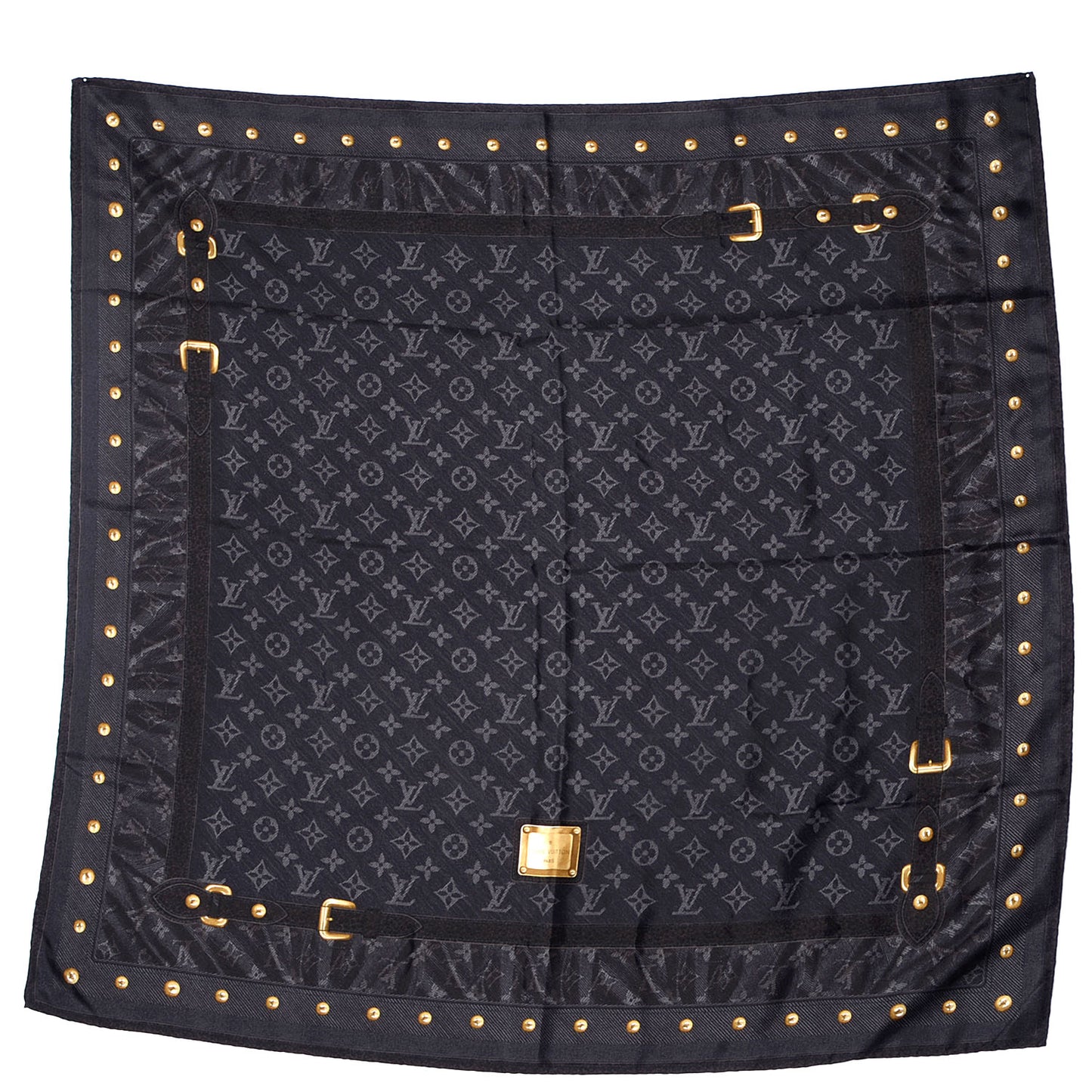 Silk Monogram New Denim Bandana Scarf Black